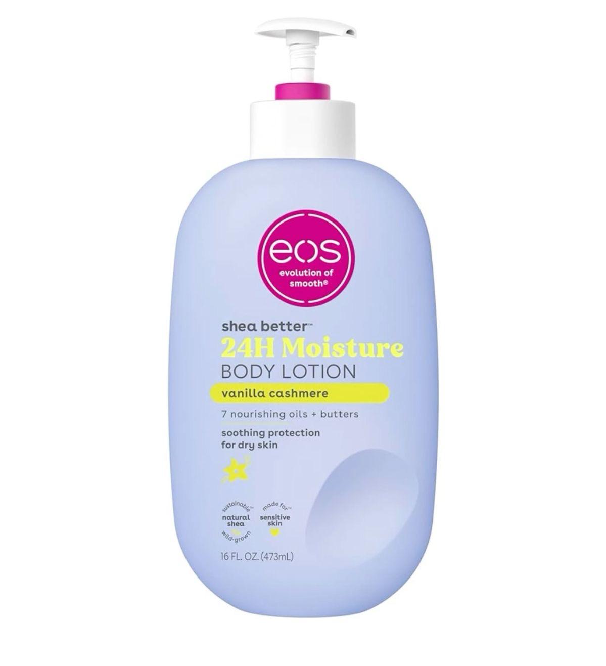 EOS Shea Better Body Lotion Vanilla Cashmere, 24-Hour Moisture Skin Care, Lightweight & Non-Greasy, Natural Shea, Vegan, Vanilla Body Lotion, 16 fl oz
