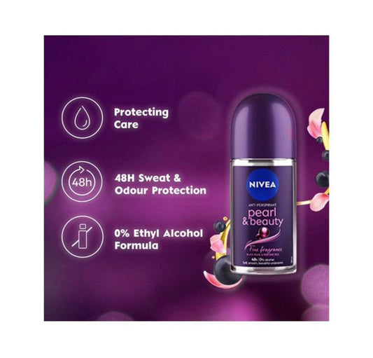 NIVEA Pearl & Beauty Black Pearl Fine Fragrance Anti-Perspirant Roll-On, 48h - 50ml