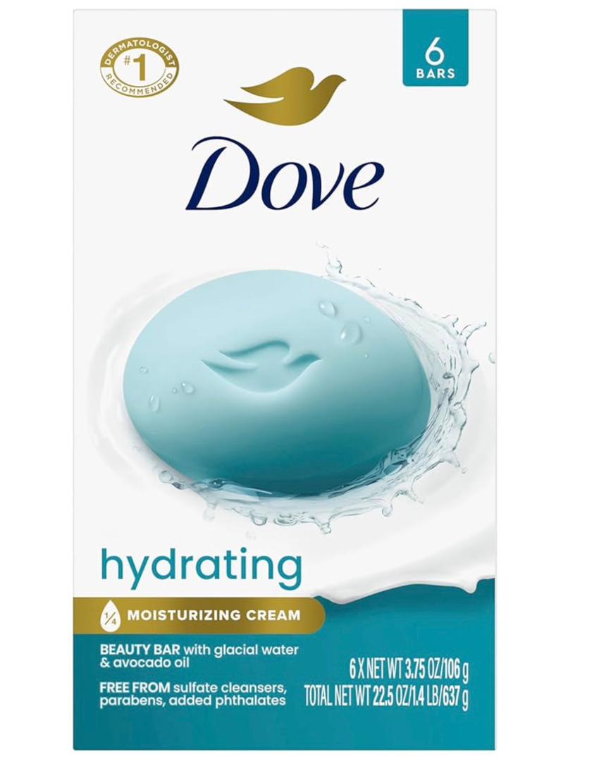 Dove 4 in 1 Beauty Bar Soap Original 8 Count for Soft, Smooth Skin, with 1/4 Moisturizing Cream 3.75 oz