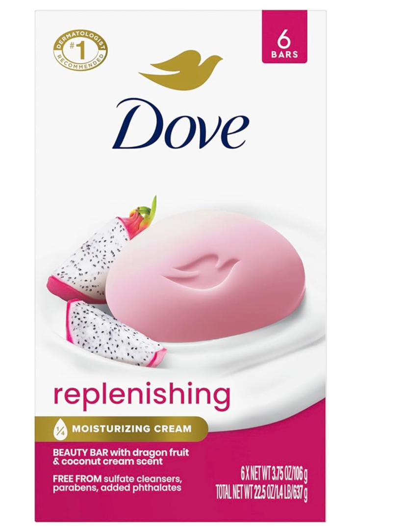 Dove 4 in 1 Beauty Bar Soap Original 8 Count for Soft, Smooth Skin, with 1/4 Moisturizing Cream 3.75 oz