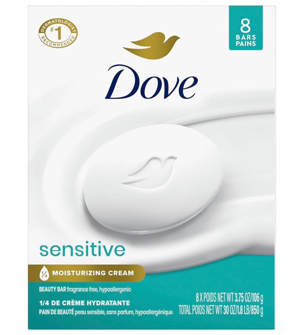 Dove 4 in 1 Beauty Bar Soap Original 8 Count for Soft, Smooth Skin, with 1/4 Moisturizing Cream 3.75 oz
