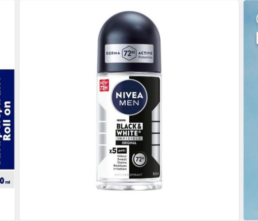 NIVEA MEN Black & White Invisible Original Anti-Perspirant Roll-on For Men, 72h - 50ml