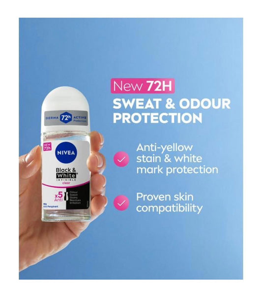 NIVEA Black & White Invisible Clear Anti-Perspirant Roll-on For Women 72h - 50ml