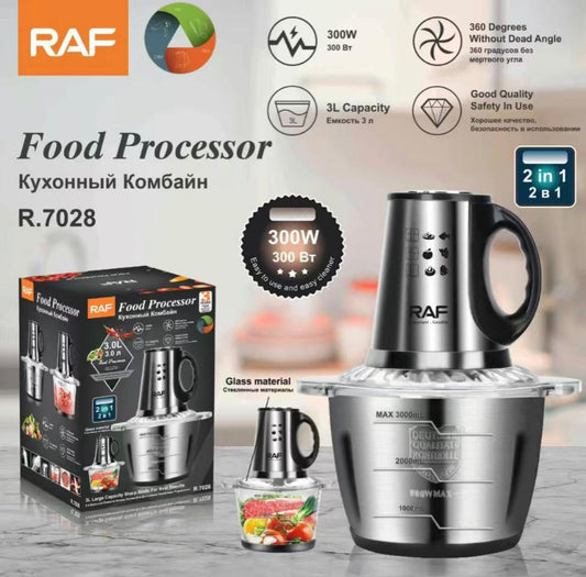 RAF 2 in 1 300W Food Processor – 3L Capacity with Stainless Steel Bowl
