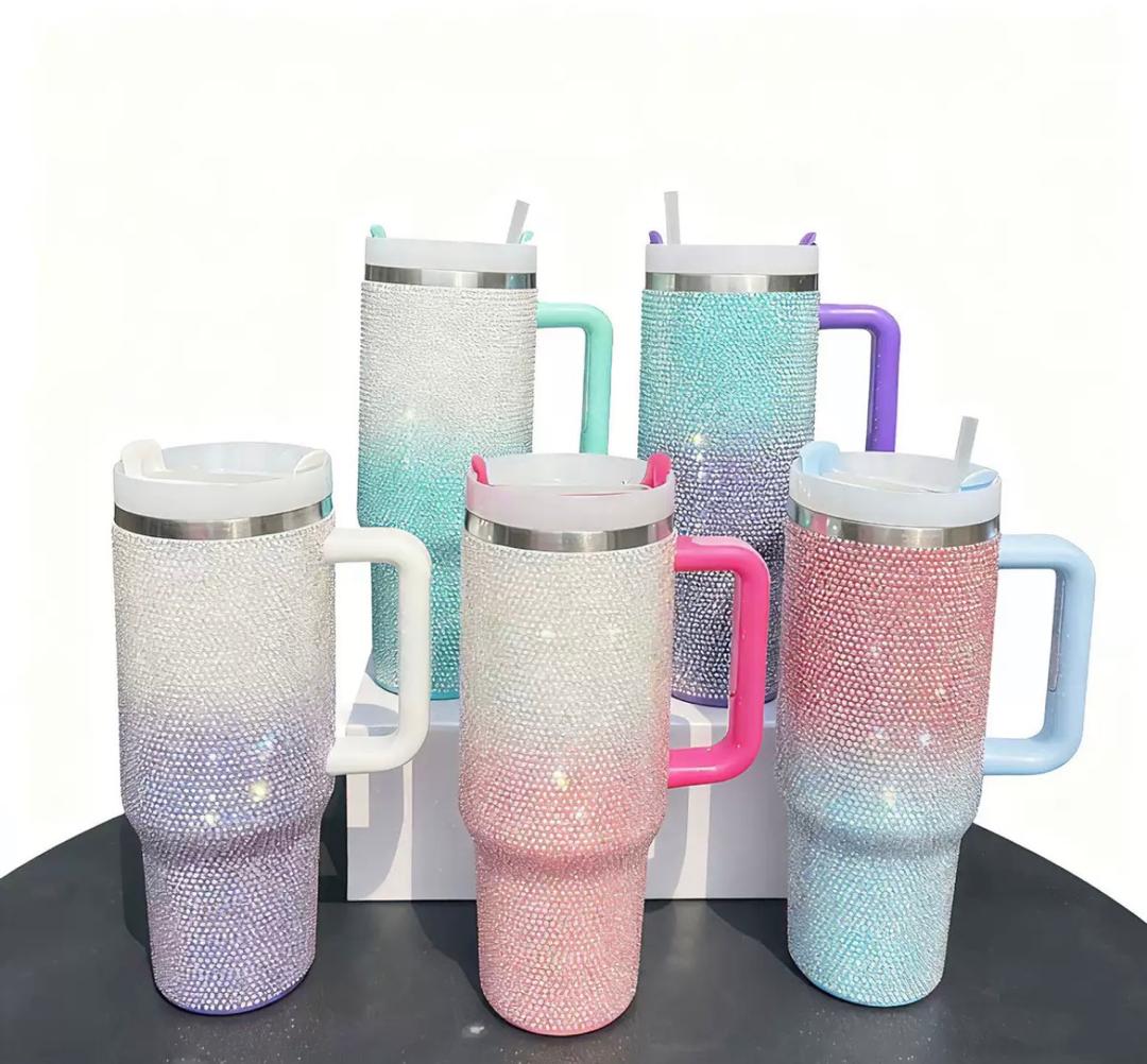 40oz Ombre Bling Quencher H2.0 Flip Straw Stainless Steel Mug + Free Straw Cover