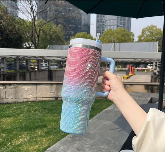40oz Ombre Bling Quencher H2.0 Flip Straw Stainless Steel Mug + Free Straw Cover
